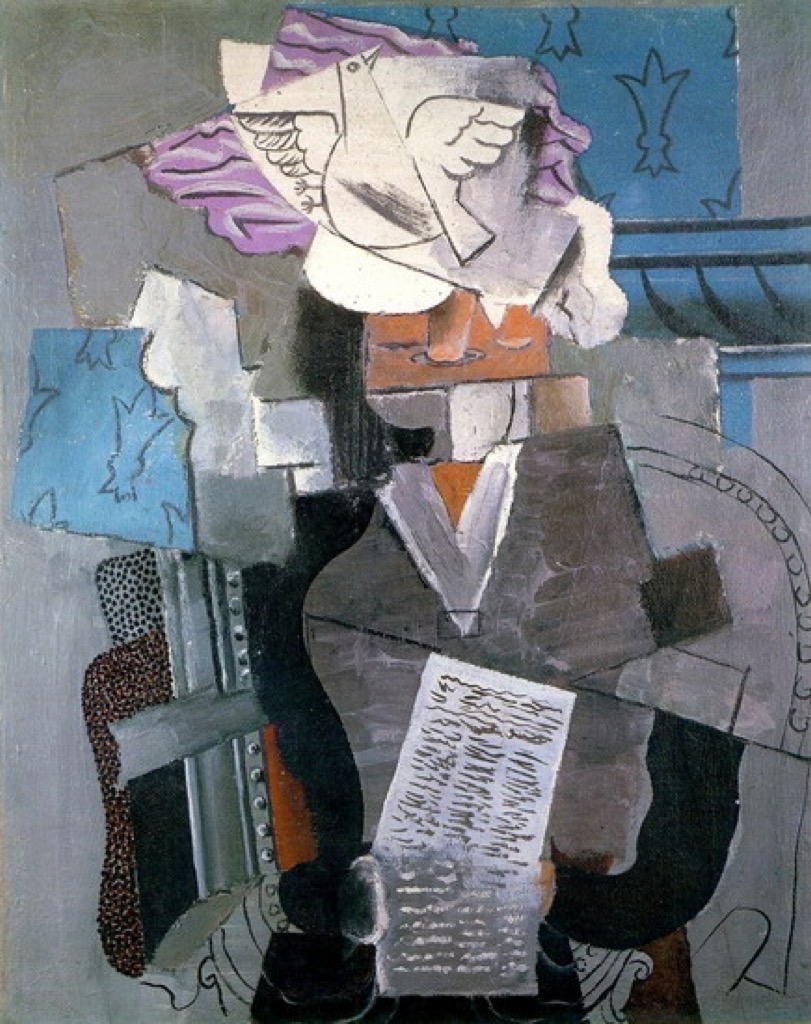 A Woman with a Velvet Hat in the Chair and a Pigeon by Pablo Picasso
