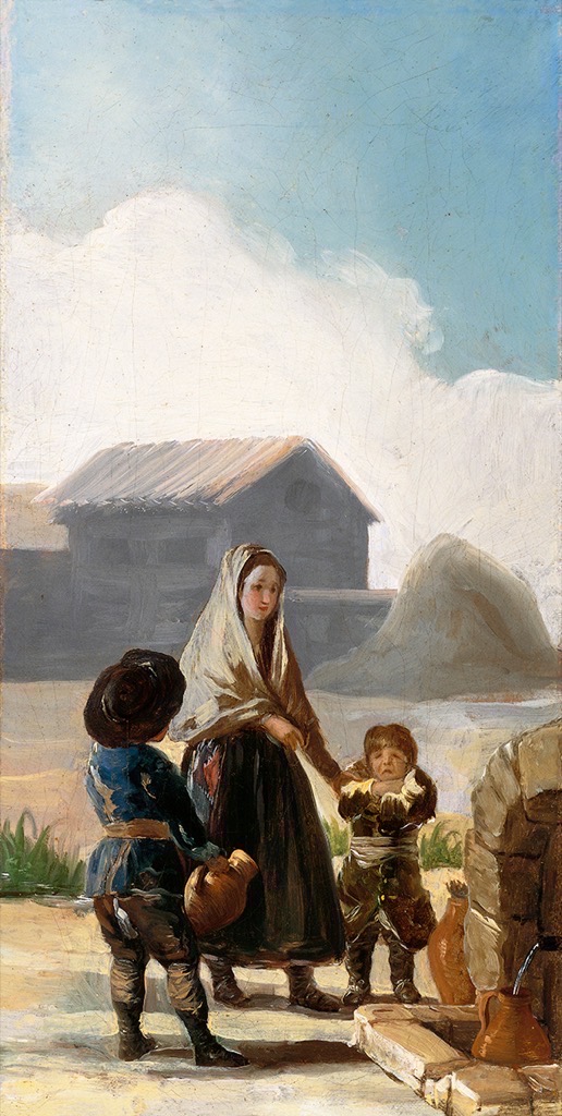 A woman and two children by a fountain by Francisco Goya